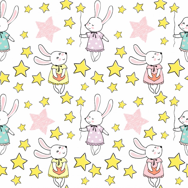 Cute rabbits with stars