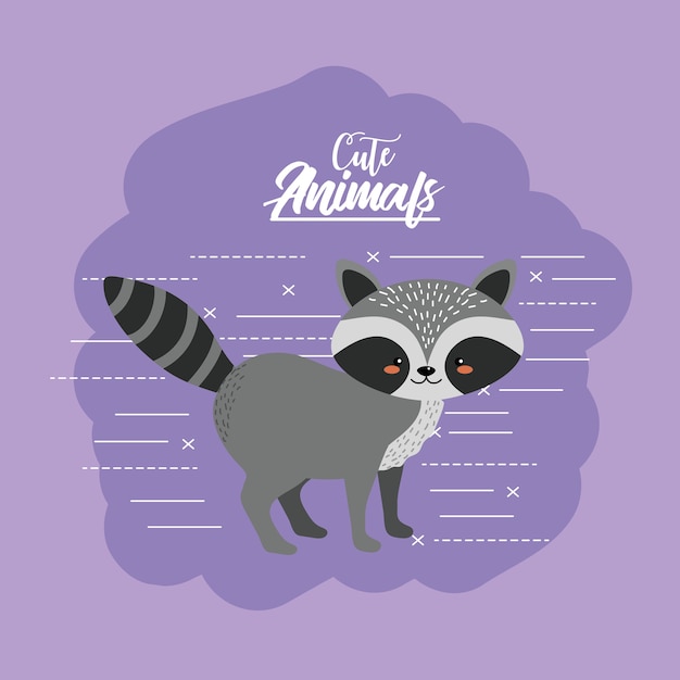 Vector cute raccoon animal to natural wildlife