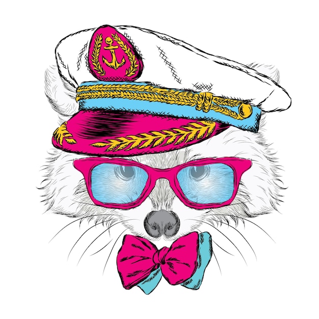 Cute raccoon in the captain's cap vector illustration