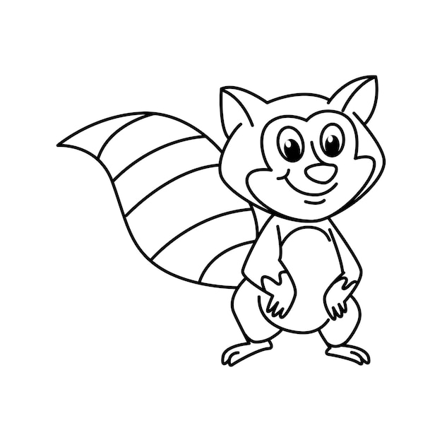 Cute raccoon cartoon coloring page vector