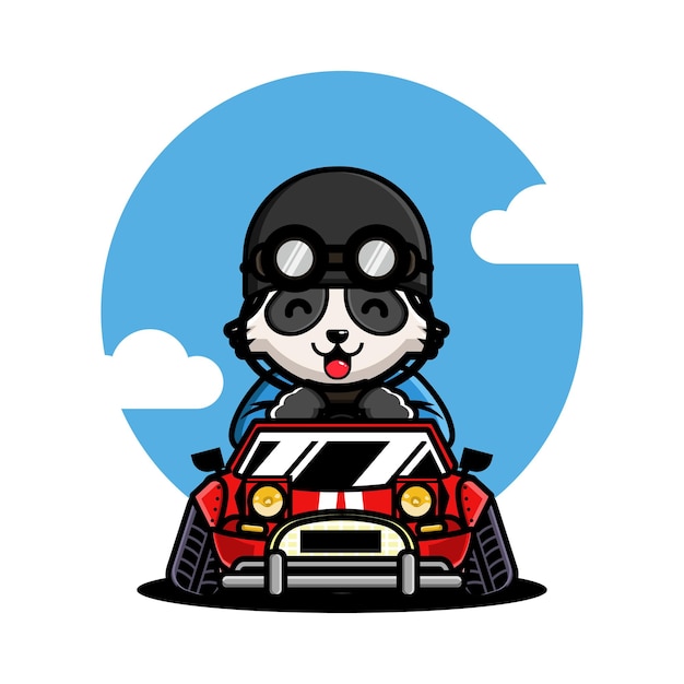 Cute raccoon driving a racing car