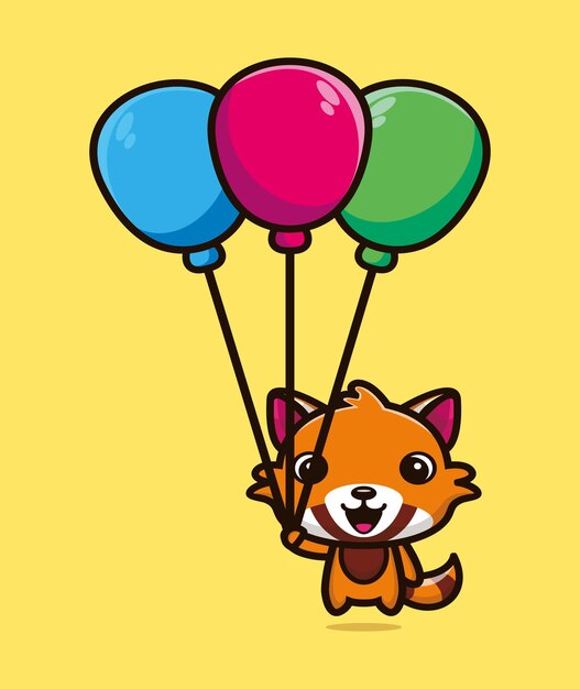 Vector cute raccoon floating with balloon cartoon vector illustration