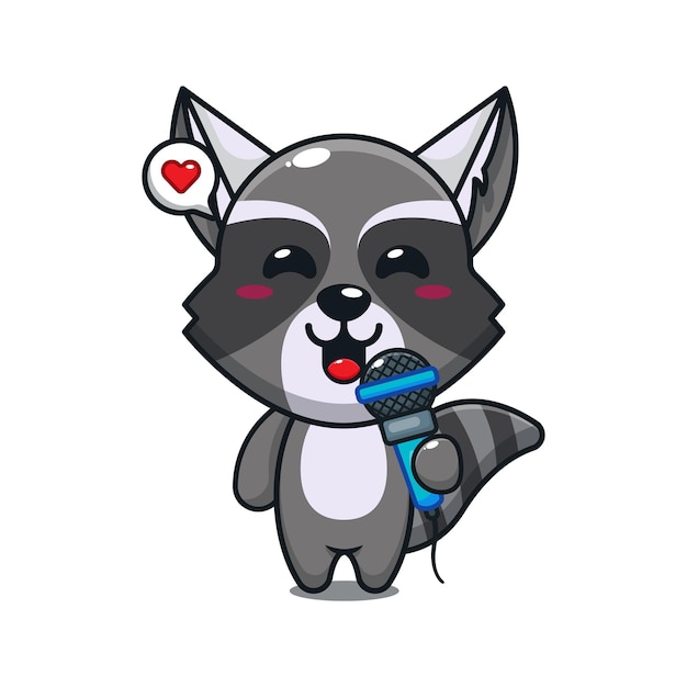 cute raccoon holding microphone cartoon vector illustration