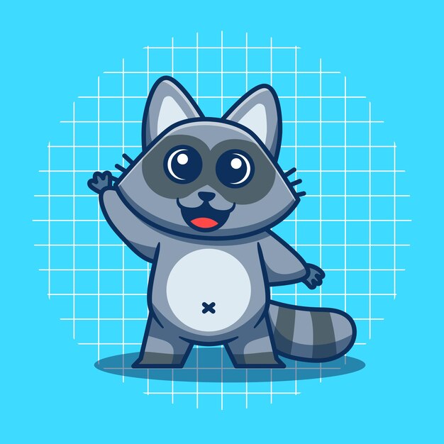 Vector cute raccoon mascot waving animal illustration vector