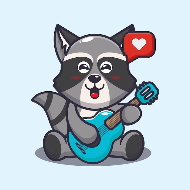 Cute raccoon playing guitar Cute cartoon animal illustration