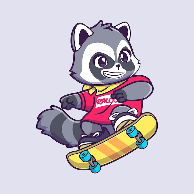 Vector cute raccoon playing skateboard vector illustration