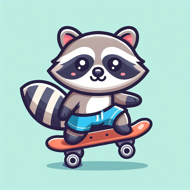 Vector cute raccoon playing skateboard