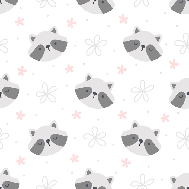 Cute raccoon seamless pattern background