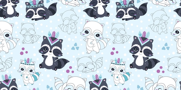 Cute raccoon seamless pattern