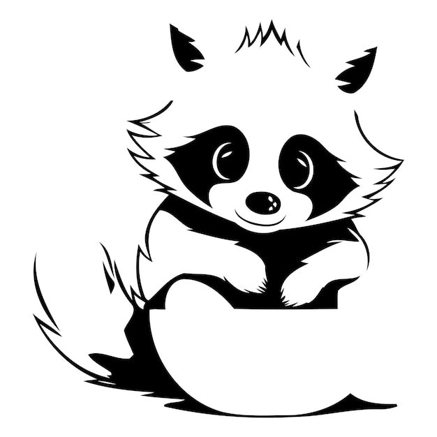 Cute raccoon sitting on a porcelain bowl vector illustration