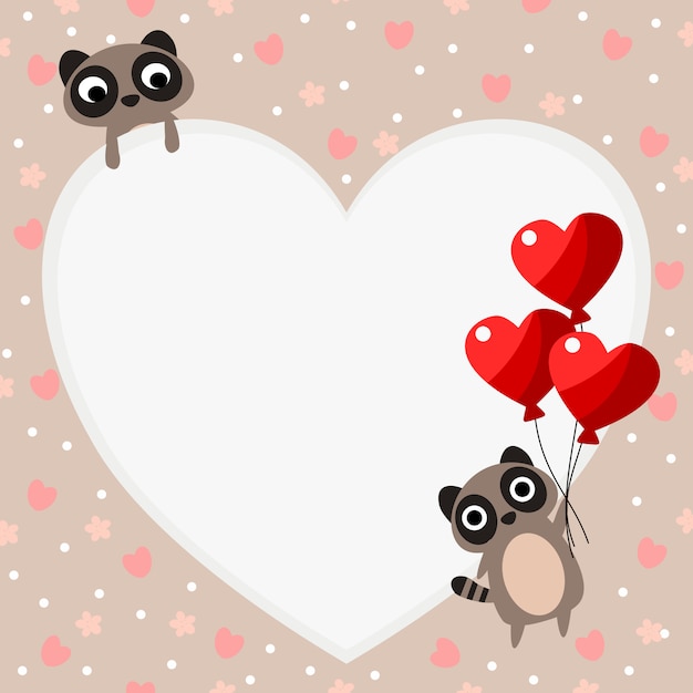 Cute raccoon and valentine's day balloon