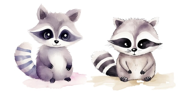 cute raccoon watercolor vector illustration