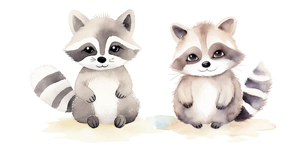 cute raccoon watercolour vector illustration