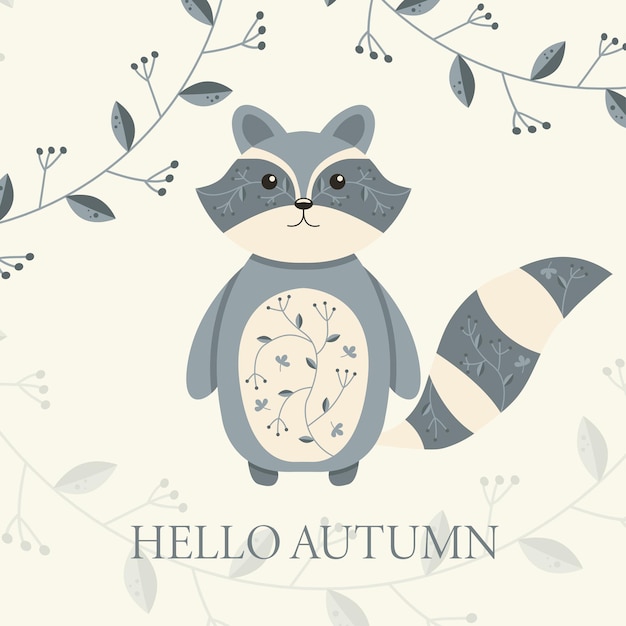 体に秋の飾りがかわいいアライグマ ハローオータム