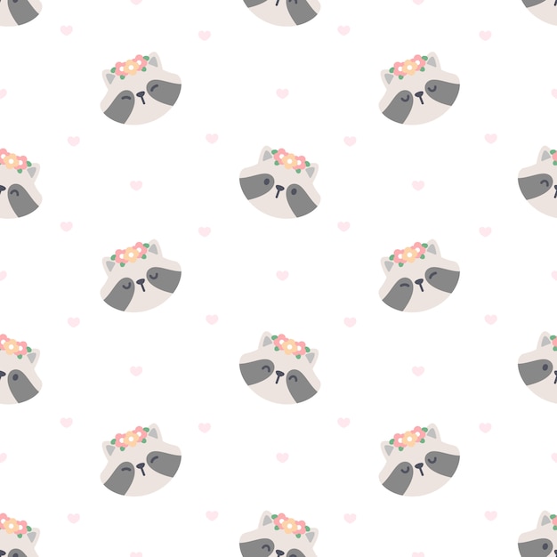 꽃 왕관 원활한 패턴으로 귀여운 너구리
