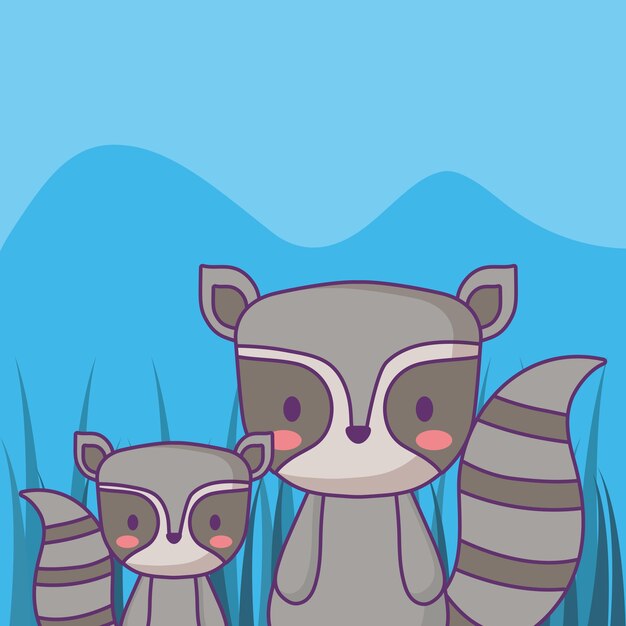 Vector cute raccoons