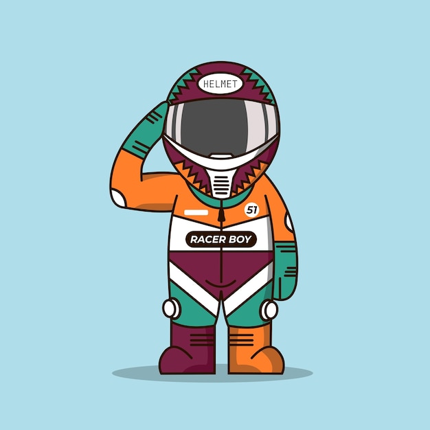 Cute racer touches his head  vector illustration.