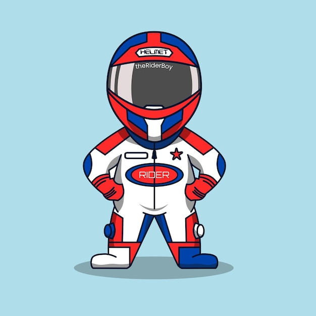 Vector cute racer with helmet cartoon vector illustration.