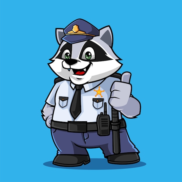 Cute racoon police vector mascot illustration