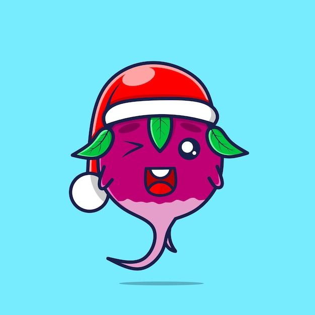 Cute radish character with santa hat