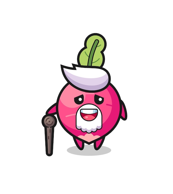 Cute radish grandpa is holding a stick  