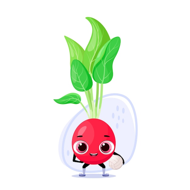 Cute radish with a volleyball cartoon style vegetable