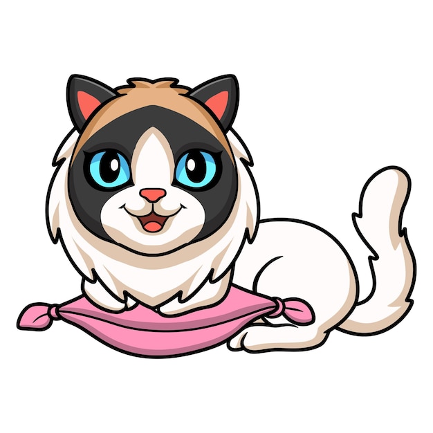 베개에 귀여운 헝겊 인형 고양이 만화