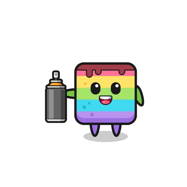 The cute rainbow cake as a graffiti bomber , cute design