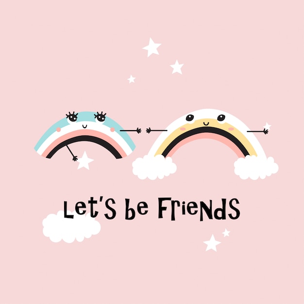 Premium Vector  Cute rainbow friends with clouds and inscription.