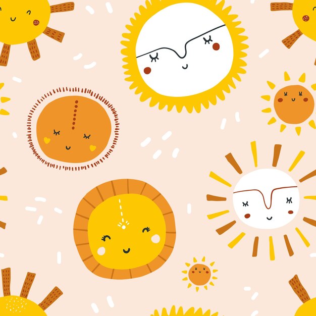 Vector cute rainbow and sun pattern