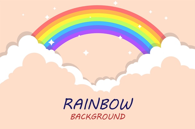 Vector cute rainbow with clouds on pink background