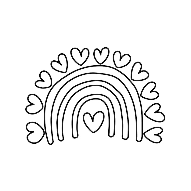 Симпатичная радуга с векторной иллюстрацией сердца Doodle прекрасная радуга рисованной
