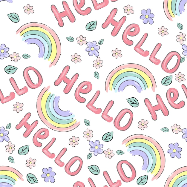 Симпатичные радуги бесшовный узор Hello Summer иллюстрация для дизайна детской комнаты 39s обои текстиль ткань упаковочная бумага вектор