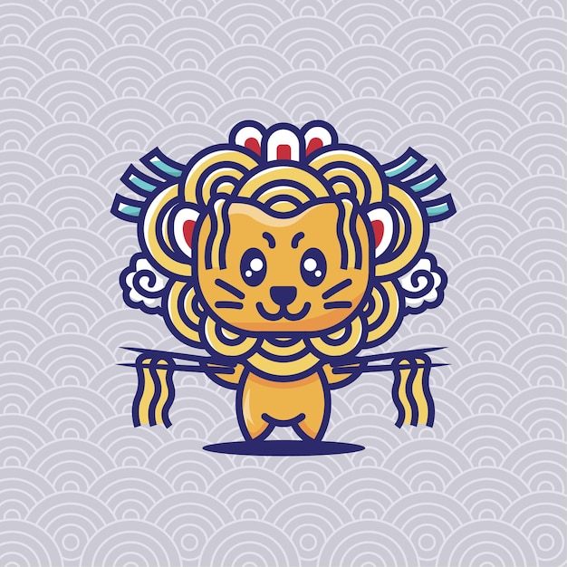 Vector cute ramen lion mascot