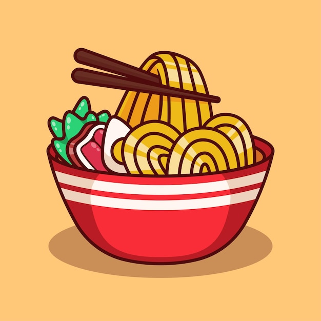 Illustrazione di tagliatella di ramen carino in design piatto