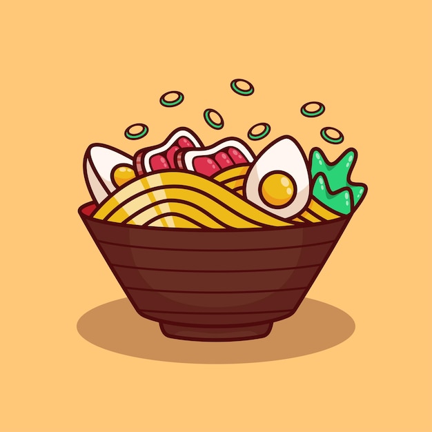 Vector cute ramen noodle illustration in flat design