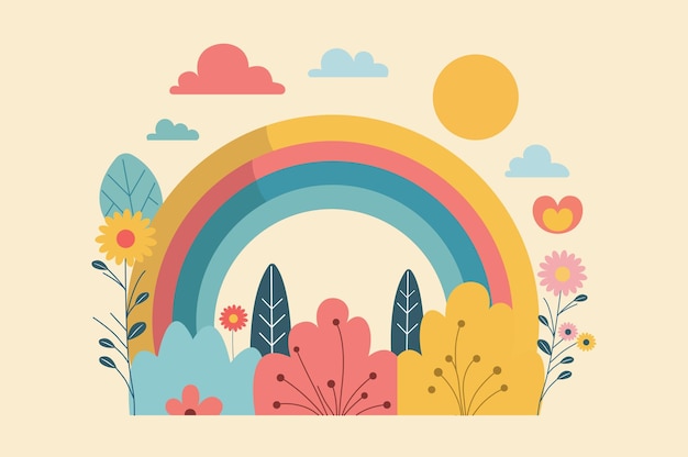 Vector cute ranbow flowers