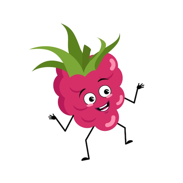 Vector cute raspberry with joyful emotions smile face happy