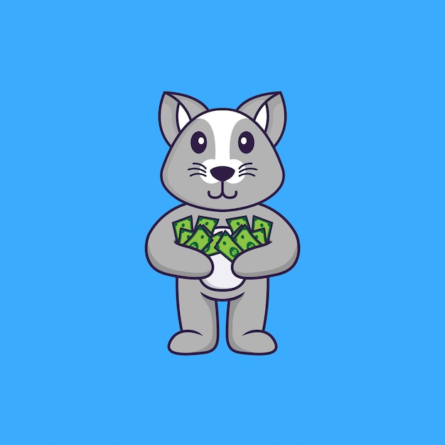 Cute rat holding money. animal cartoon concept isolated.