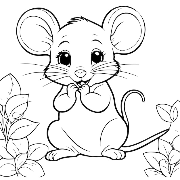 Vector cute rat line art sketch vector