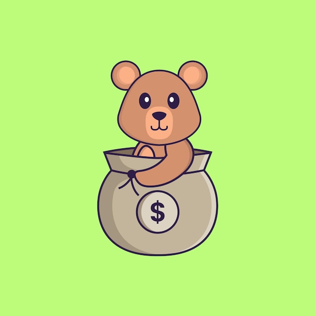 Vector cute rat in a money bag animal cartoon concept isolated