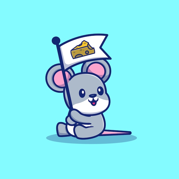 Vector cute rat mouse hold cheese   icon illustration. animal icon concept isolated    . flat cartoon style