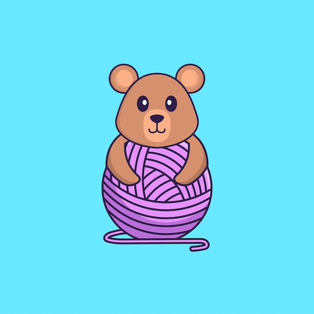 Cute rat playing with wool yarn. Animal cartoon concept isolated.