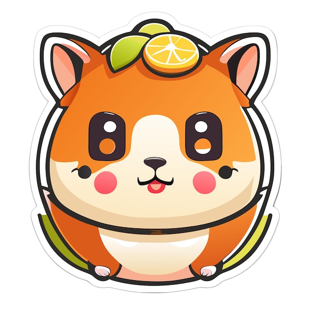 Cute realistic hamster sticker dressed in orange fruit with white background