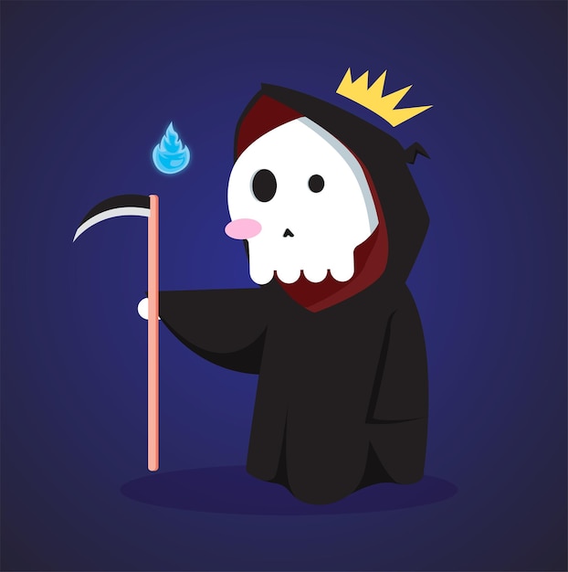 Vector cute reaper death shocked with blue flame vector iillustration