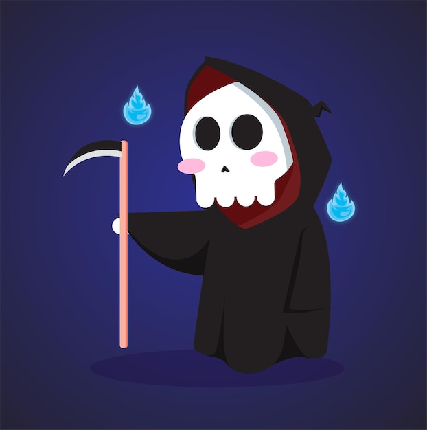 Cute reaper death shy bloosde met blauwe vlam vector iillustration