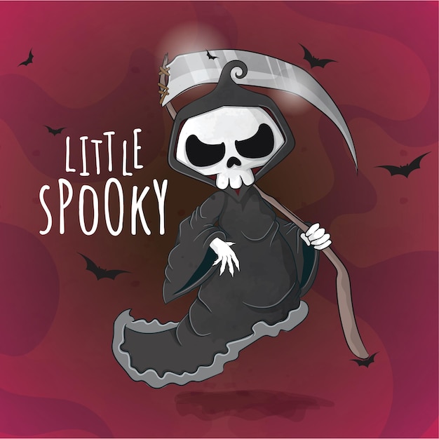 Cute reaper happy halloween illustration - cute halloween watercolor kids character