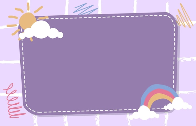 Cute rectangle note frame background sun rainbow cloud