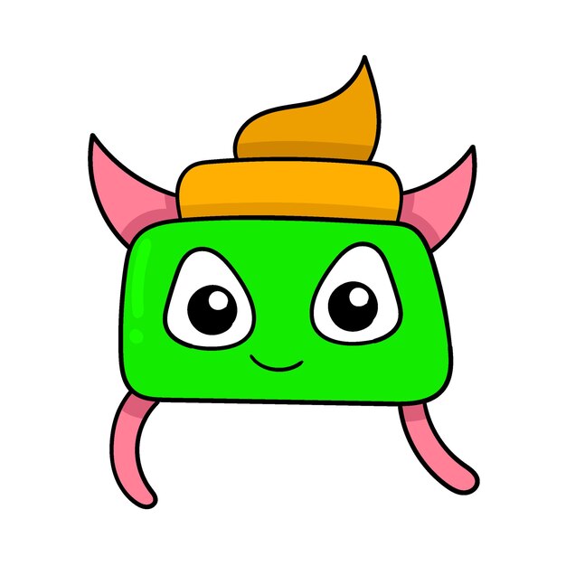 Cute rectangular creature smiling doodle icon image kawaii