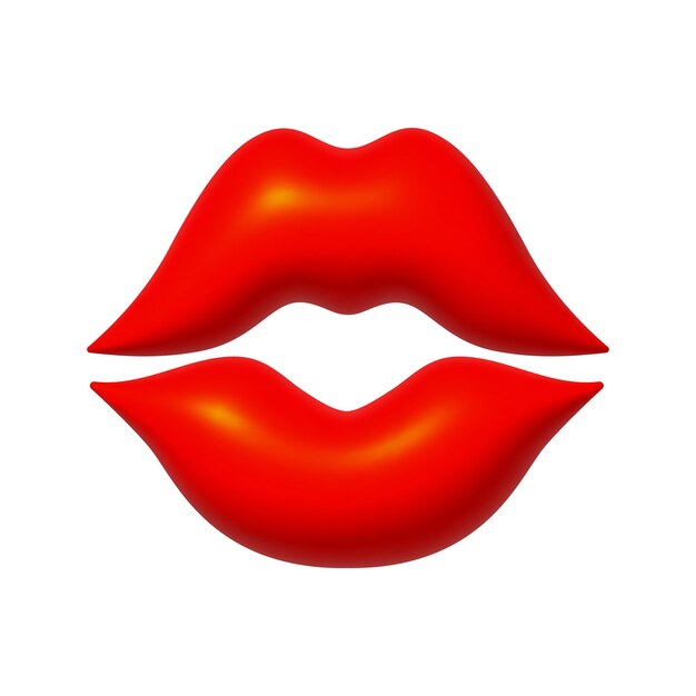 Cute red 3d lips Happy Valentine's Day 3d vector design element